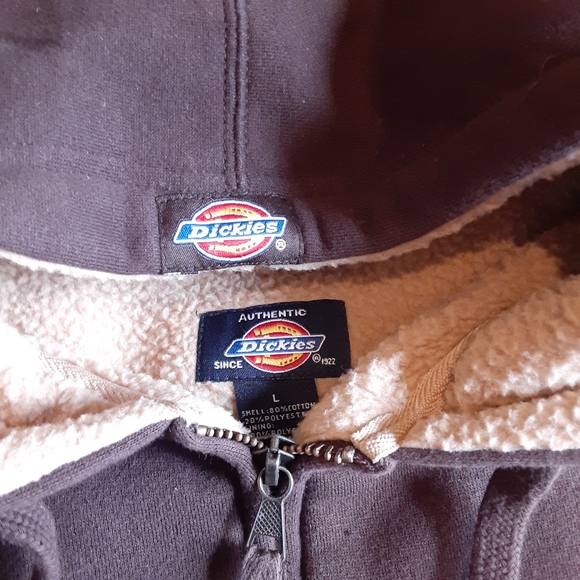 DICKIES Script Embroidered Full Zip Hvy Fleece Lined Hooded Jacket Size Large - Picture 4 of 10